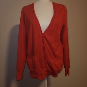 100% Cotton Forever 21 Rust Orange Red Cardigan Sweater With Pockets large L EUC